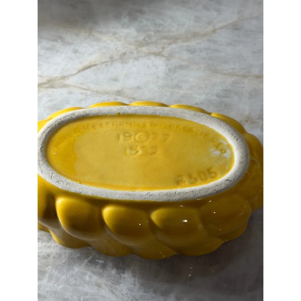 Maurice of California Ceramic Planter‎ Yellow 1952 MCM Scalloped Oval Planter